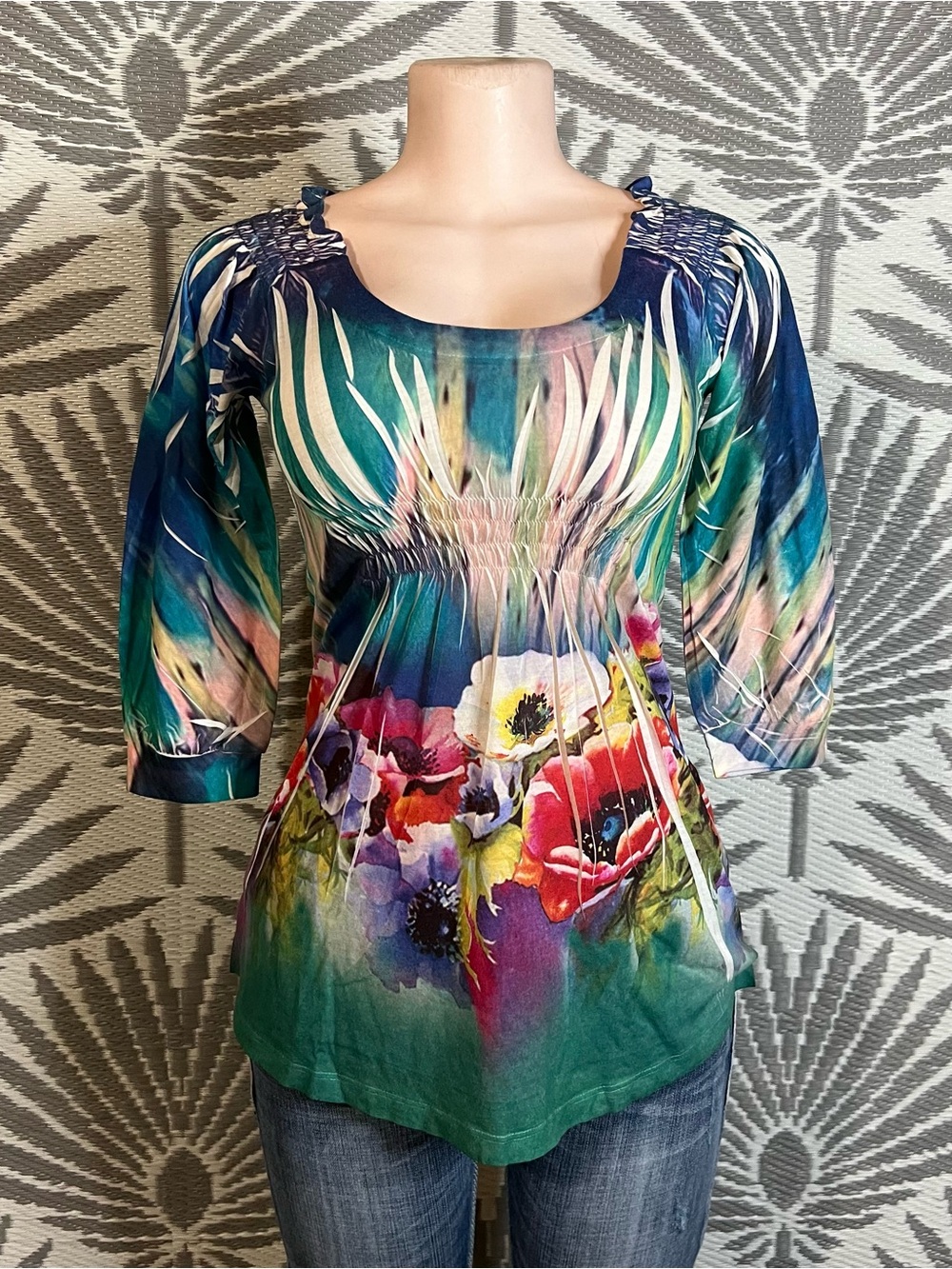 VTG Y2K Watercolor Floral Babydoll Tunic Top Women’s S Boho Cottagecore